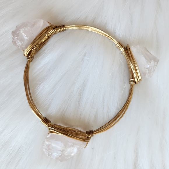 Gold wire wrapped crystal bangle bracelet - Picture 2 of 3